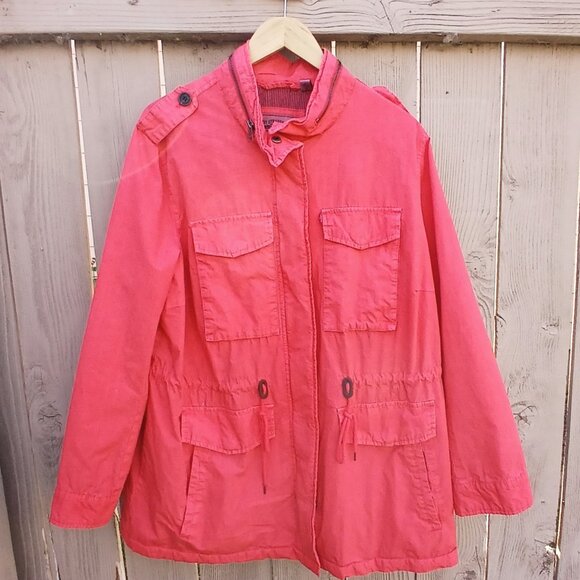 Levi's Coral Bright Orange Utility Rain Jacket for Women Like New - Picture 3 of 11